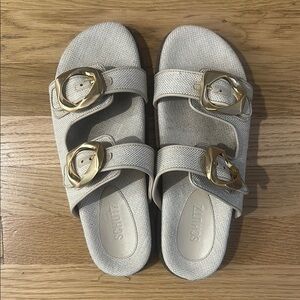 SCHUTZ Cream and Gold Sandals with Cushioned Footbed